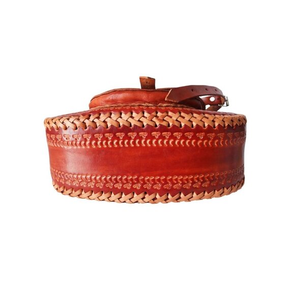 Vintage Handcrafted Mexican Leather Crossbody Bag With Floral & Aztec - Picture 7 of 8